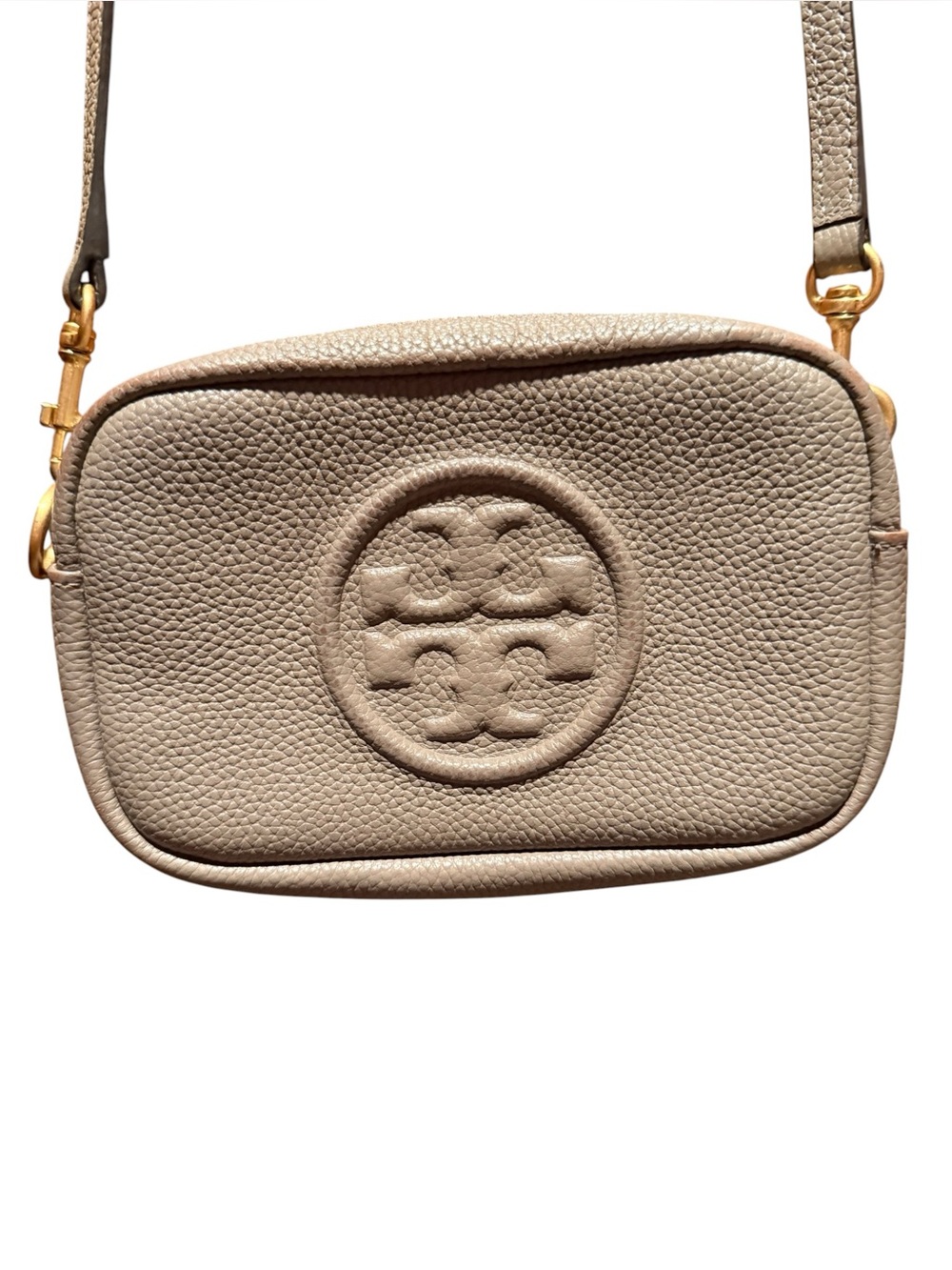 Tory Burch Kira Pebbled Leather Crossbody Bag in Taupe